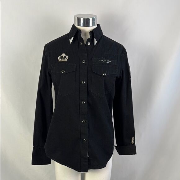 Rag and Bone Black With Silver Trim Embroidered Blouse - Picture 1 of 6
